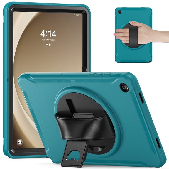 Dteck Case for Samsung Galaxy A9 Plus 11-inch 2023 (X210,X215,X216,X218),Heavy Duty Armor 3-Layer Protection Case Rotating Kickstand Cover with Hand Strap,Lightblue