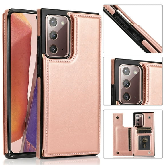 Dteck Case for Samsung Galaxy Note 20 6.7-inch,Shockproof PU Leather Wallet Case Card Holder Kickstand Flip Magnetic Hybrid Rubber Note 20 5G Back Phone Cover,Rosegold