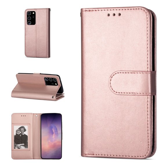 Dteck Case For Samsung Galaxy Note 20 (6.7 inches), Magnetic PU Leather Wallet Strap Case Flip with 9 ID&Credit Card Slots Pocket Stand Protective Phone Cover ,Rosegold