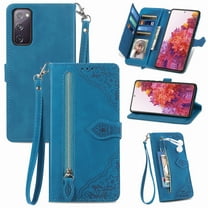 Dteck Case for Samsung Galaxy S20 FE 5G,Magnetic Leather 7 Card Slots Zipper Wallet Case Shockproof Rubber Kickstand Cover with Wrist Strap for Galaxy S20 FE, Blue