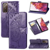 Dteck Case for Samsung Galaxy S20 FE(6.5 inches),Butterfly Patterned Magnetic Leather Wallet Card Holder Flip Cover Protective Shockproof Kickstand S20 FE 5G Phone Case ,Purple