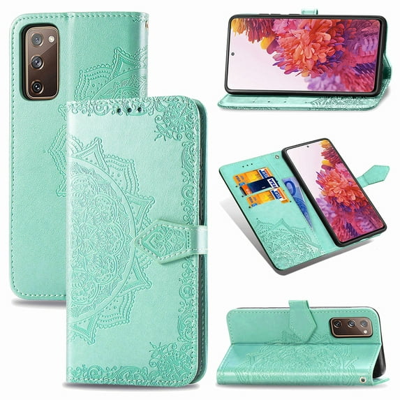 Dteck Case for Samsung Galaxy S20 FE(6.5 inches),Flower Patterned Magnetic Leather Wallet Card Holder Flip Cover Protective Shockproof Kickstand S20 FE 5G Phone Case ,Green