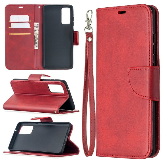 Dteck Case for Samsung Galaxy S20 FE(6.5 inches),Luxury Magnetic Leather Rubber Wallet Card Holder Flip Strap Cover Protective Shockproof Kickstand S20 FE 5G Phone Case ,Red