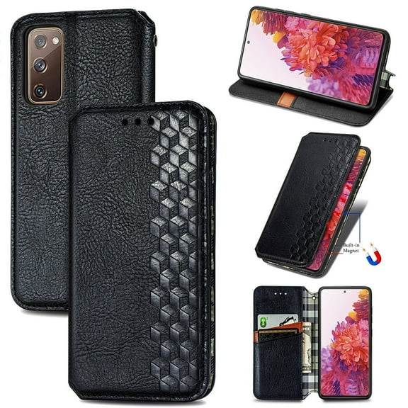 Dteck Case for Samsung Galaxy S20 FE(6.5 inches),Luxury Magnetic Leather Wallet Card Holder Flip Cover Protective Shockproof Kickstand S20 FE 5G Phone Case ,Black