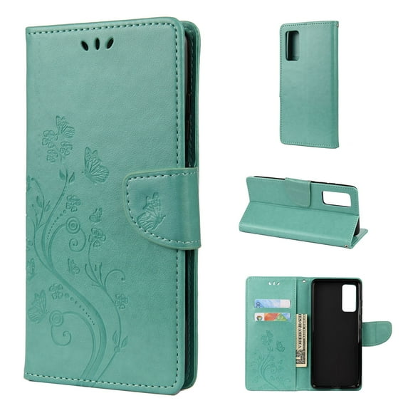 Dteck Case for Samsung Galaxy S20 FE(6.5 inches),Magnetic Butterfly/Flower Patterned Leather Wallet Card Holder Flip Cover Protective Shockproof Kickstand S20 FE 5G Phone Case,Mint