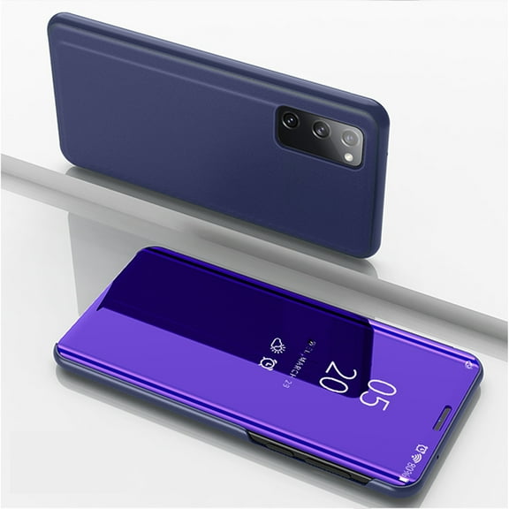 Dteck Case for Samsung Galaxy S20 FE (6.5 inches),Slim Flip Smart Shockproof Clear View Mirror Stand Case Hybrid Hard PC Protective S20 FE 5G Phone Cover,Purple