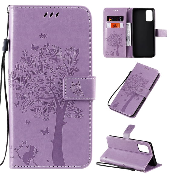 Dteck Case for Samsung Galaxy S20 FE (6.5 inches),Tree Patterned Magnetic Leather Strap Wallet Card Holder Flip Cover Protective Shockproof Kickstand S20 FE 5G Phone Case ,Lightpurple
