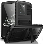 Dteck Case For Samsung Galaxy S20 Ultra (6.9 inch) ,Shockproof Armor Rubber Rugged Kickstand Metal Case Hybrid Built-in Tempered Glass Screen Protective Full Cover ,Black