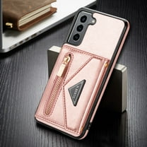 Dteck Case For Samsung Galaxy S21 6.2-inch,Luxury Leather Zipper Card Holder Wallet Cross Body Shoulder Strap Case for Galaxy S21 5G Shockproof Hybrid Rubber Kickstand Cover,Pink