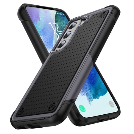 Dteck Case for Samsung Galaxy S21 FE 5G,Dual Layer Protective Heavy Duty Cover Shockproof Rugged with Non Slip Textured Back Military Protection Bumper Tough Case,Gray
