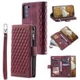 thumbnail image 1 of Dteck Case for Samsung Galaxy S21 FE 5G,Magnetic Leather Crossbody Zipper Wallet Bag Card Pocket Case Shockproof Rubber Kickstand with Hand/Shoulder Strap Cover,Winered, 1 of 7