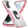thumbnail image 1 of Dteck Case for Samsung Galaxy S21 FE 5G with Ring Stand, Heavy Duty Full Body Shockproof Case Support Car Mount Hybrid Bumper Silicone Hard Back Cover for Samsung Galaxy S21 FE, White + Pink, 1 of 7