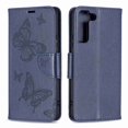 thumbnail image 1 of Dteck Case for Samsung Galaxy S22 5G, [Kickstand][Wrist Strap][Card Holder Slots] Butterfly Floral Embossed PU Leather Flip Cover for Samsung Galaxy S22 5G - Blue, 1 of 5