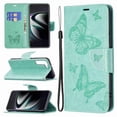 thumbnail image 1 of Dteck Case for Samsung Galaxy S22 5G, [Kickstand][Wrist Strap][Card Holder Slots] Butterfly Floral Embossed PU Leather Flip Cover for Samsung Galaxy S22 5G - Green, 1 of 5