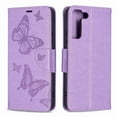 thumbnail image 1 of Dteck Case for Samsung Galaxy S22 5G, [Kickstand][Wrist Strap][Card Holder Slots] Butterfly Floral Embossed PU Leather Flip Cover for Samsung Galaxy S22 5G - Violet, 1 of 5