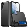 thumbnail image 1 of Dteck Case for Samsung Galaxy S22,Shockproof Wallet Card Slot Holder Pocket Slide Slim Fit Dual Layer Soft TPU Hard PC Hybrid Protective Back Cover for Galaxy S22 5G, Black, 1 of 6