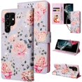 thumbnail image 1 of Dteck Case for Samsung Galaxy S22 Ultra with Wristlet Lanyard Strap, Luxury PU Leather Wallet Phone Case with Card Holder Flip Kickstand Cover,Pastoral Rose, 1 of 6
