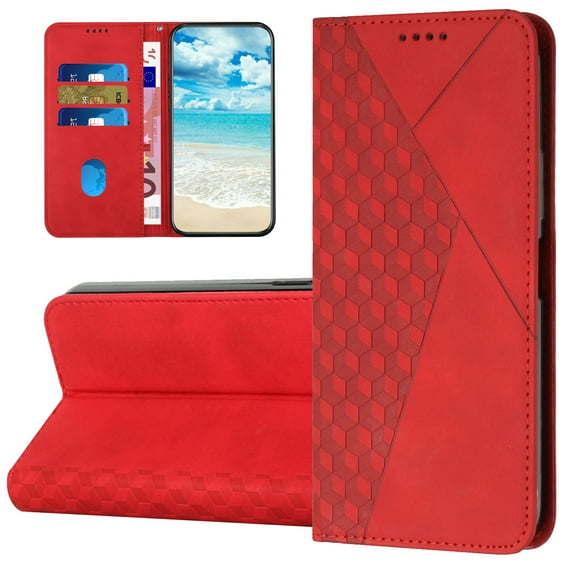 Dteck Case for Samsung Galaxy S23 FE 5G, Wallet Case Flip Cover with Card Holder,Faux Leather Galaxy S23 FE Case Wallet for Women and Men with Kickstand,Red