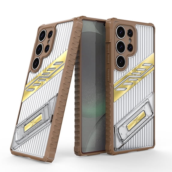 Dteck Case for Samsung Galaxy S23 FE with Built-in Invisible Bracket, Shockproof Anti-Fall Hybrid Non-Slip PC + TPU Dual Layer Protective Cover, Desertgold