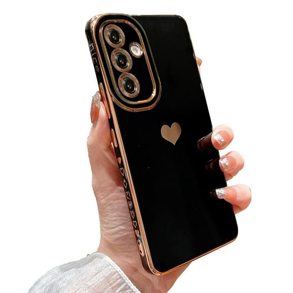 Dteck Case for Samsung Galaxy S23 FE, Luxury Electroplate Cute Side Love Heart Cover Full Camera Protection Soft Silicone Anti-Fingerprint Shockproof Cover,Black