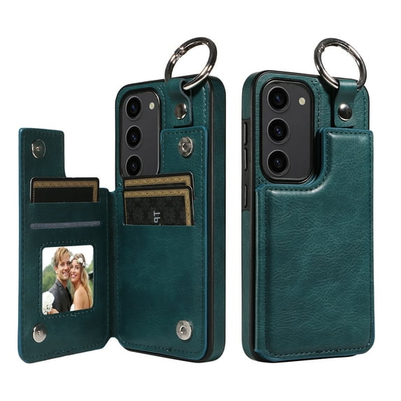Dteck Case for Samsung Galaxy S23,Magnetic Clasp Luxury PU Leather Card Slots Stand Durable Shockproof Case Back Wallet Flip Cover with Ring Buckle Cover for Galaxy S23,Green