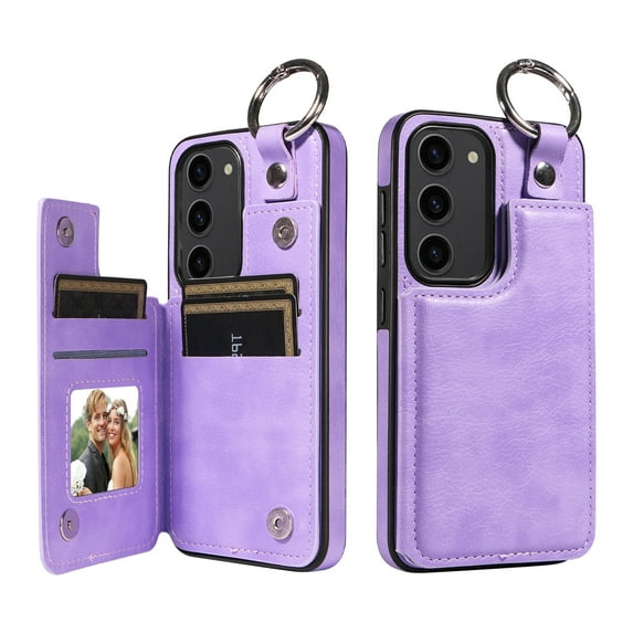 Dteck Case for Samsung Galaxy S23,Magnetic Clasp Luxury PU Leather Card Slots Stand Durable Shockproof Case Back Wallet Flip Cover with Ring Buckle Cover for Galaxy S23,Purple