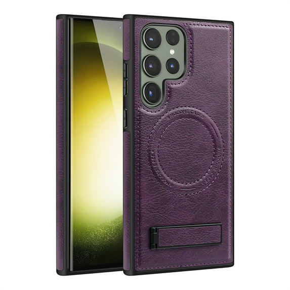 Dteck Case for Samsung Galaxy S23,Magnetic Leather Case Built-in Invisible Stand Shockproof Rubber Kickstand Compatible with Mag Safe Cover,Darkpurple