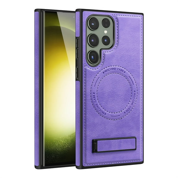 Dteck Case for Samsung Galaxy S23 Plus,Magnetic Leather Case Built-in Invisible Stand Shockproof Rubber Kickstand Compatible with Mag Safe Cover for Galaxy S23+,Purple