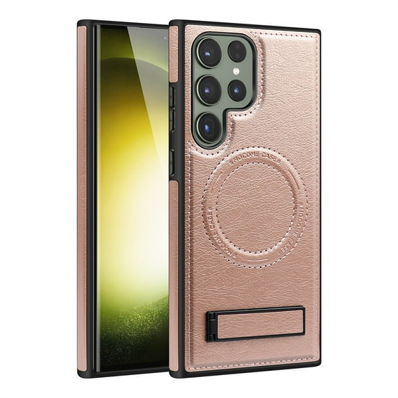 Dteck Case for Samsung Galaxy S23 Plus,Magnetic Leather Case Built-in Invisible Stand Shockproof Rubber Kickstand Compatible with Mag Safe Cover for Galaxy S23+,Rosegold