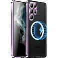 thumbnail image 1 of Dteck Case for Samsung Galaxy S23 Ultra, Compatible with Magsafe Magnetic Adsorption Metal Bumper Back Translucent Matte PC Cover with Full Camera Lens Protector,Purple, 1 of 7