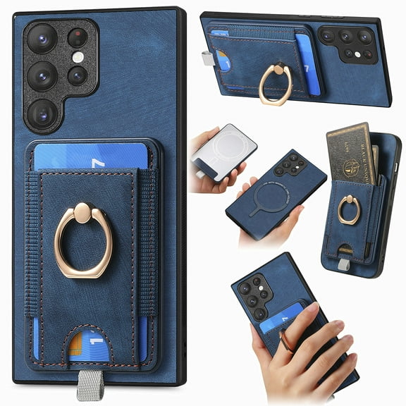 Dteck Case for Samsung Galaxy S23 Ultra with Stand,2 in 1 Detachable Magnetic Leather Card Slot Wallet Case Ring Holder Kickstand Protective Shockproof Back Cover for Galaxy S23 Ultra,Blue