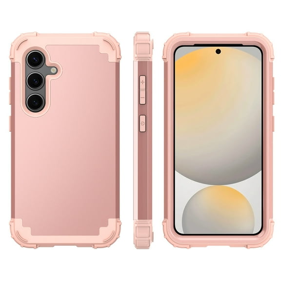 Dteck Case for Samsung Galaxy S24 FE,Three Layer Heavy Duty Shockproof Hybrid Hard Plastic Bumper Soft Silicone Rubber Drop Protective Cover Case for Galaxy S24 FE ,Rosegold