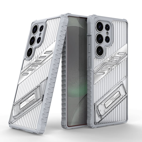 Dteck Case for Samsung Galaxy S24 Plus with Built-in Invisible Bracket, Shockproof Anti-Fall Hybrid Non-Slip PC + TPU Dual Layer Protective Cover, Gray
