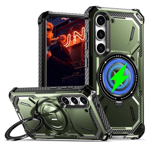Dteck Case for Samsung Galaxy S24 Plus,Magnetic Rubber Compatible with Mag-Safe Case Shockproof Invisible Kickstand Dual Layer Protective Armor Cover for Galaxy S24+,Armygreen