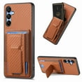 thumbnail image 1 of Dteck Case for Samsung Galaxy S24 Plus,Shockproof Carbon Fibre Pattern Leather Case Card Slots Wallet Folding Bracket Stand Cover for Galaxy S24+,Brown, 1 of 7