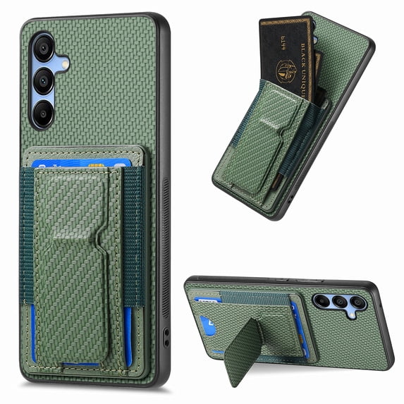 Dteck Case for Samsung Galaxy S24 Plus,Shockproof Carbon Fibre Pattern Leather Case Card Slots Wallet Folding Bracket Stand Cover for Galaxy S24+,Green