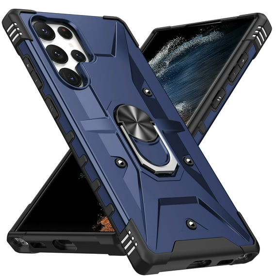 Dteck Case for Samsung Galaxy S24 Plus, Shockproof Military Grade Drop Case with Kickstand Metel Ring Magnetic Holder Protective Phone Cover, Deep Blue