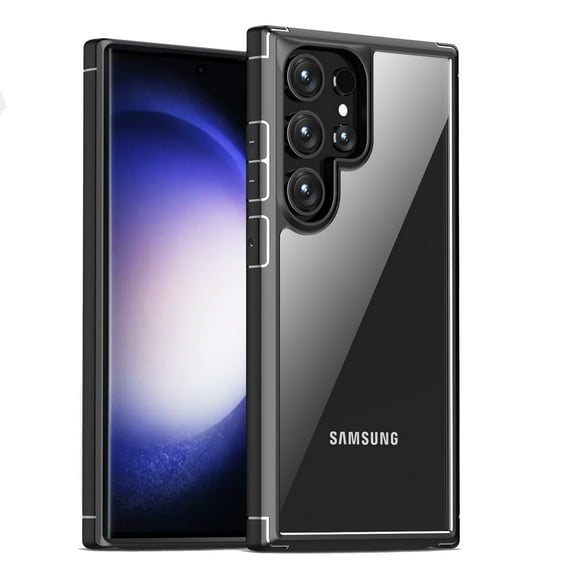 Dteck Case for Samsung Galaxy S24 Ultra 5G, Non-Yellowing Shockproof Bumper Protective Phone Cover, Anti-Scratch Hard PC Clear Back Cover for Samsung Galaxy S24 Ultra,Black