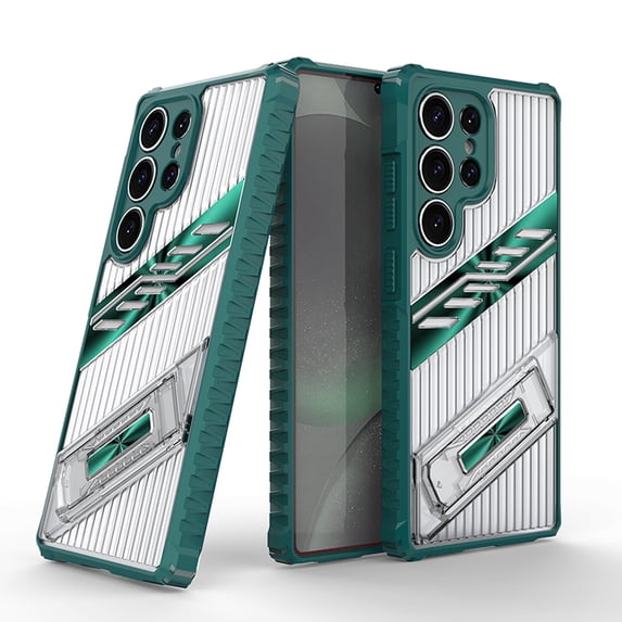 Dteck Case for Samsung Galaxy S24 Ultra with Built-in Invisible Bracket, Shockproof Anti-Fall Hybrid Non-Slip PC + TPU Dual Layer Protective Cover, Darkgreen