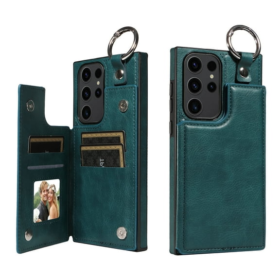 Dteck Case for Samsung Galaxy S24 Ultra,Magnetic Clasp Luxury PU Leather Card Slots Stand Durable Shockproof Case Back Wallet Flip Cover with Ring Buckle Cover for Galaxy S24 Ultra,Green