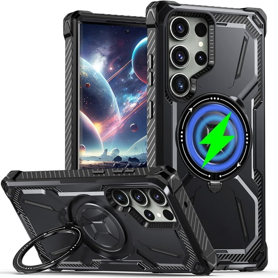 Dteck Case for Samsung Galaxy S24 Ultra,Magnetic Rubber Compatible with Mag-Safe Case Shockproof Invisible Kickstand Dual Layer Protective Armor Cover,Black
