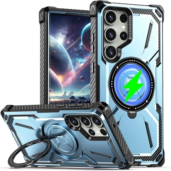 Dteck Case for Samsung Galaxy S24 Ultra,Magnetic Rubber Compatible with Mag-Safe Case Shockproof Invisible Kickstand Dual Layer Protective Armor Cover,Blue