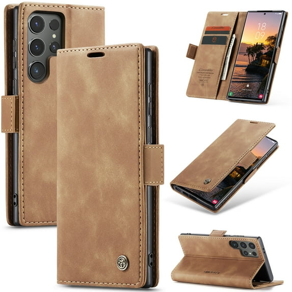 Dteck Case for Samsung Galaxy S24 Ultra,Vintage Leather Magnetic Wallet Case Card Slot TPU Shockproof Kickstand Full Body Protective Cover for Galaxy S24 Ultra,Brown