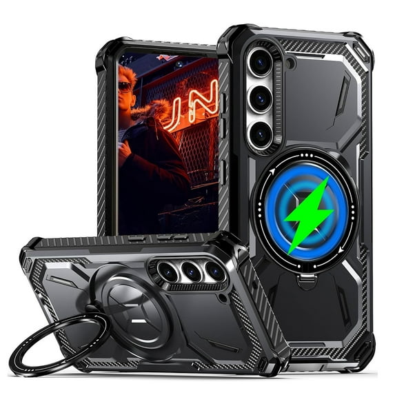 Dteck Case for Samsung Galaxy S25,Magnetic Rubber Compatible with Mag-Safe Case Shockproof Invisible Kickstand Dual Layer Protective Armor Cover,Black