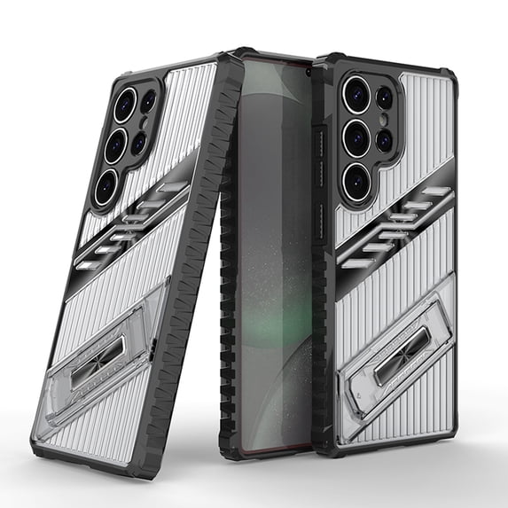 Dteck Case for Samsung Galaxy S25 Plus with Built-in Invisible Bracket, Shockproof Anti-Fall Hybrid Non-Slip PC + TPU Dual Layer Protective Cover, Grayblack