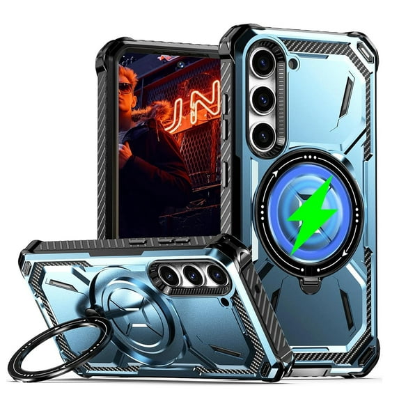 Dteck Case for Samsung Galaxy S25 Plus,Magnetic Rubber Compatible with Mag-Safe Case Shockproof Invisible Kickstand Dual Layer Protective Armor Cover,Blue