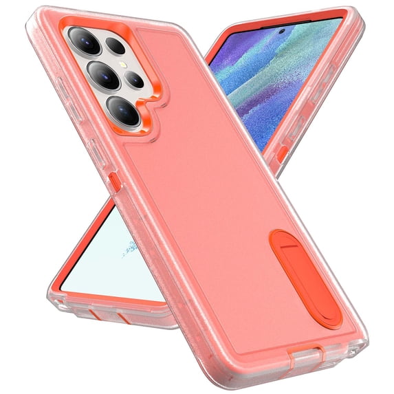 Dteck Case for Samsung Galaxy S25 Ultra,Shockproof Rubber+PC Protection Case Built-in Kickstand Military Grade Protective Cover for Galaxy S25 Ultra,Clear+Orange