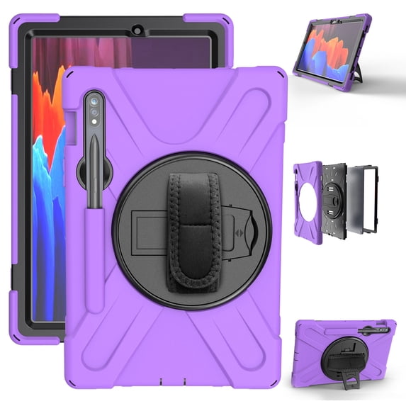 Dteck Case for Samsung Galaxy S7 11" SM-T870/T875 2020 Released 11-inch,360 Rotatable Kickstand Rubber Heavy Duty Drop Protection Shield Cover Handstrap Palmstrap Hard Shockproof Case,Purple