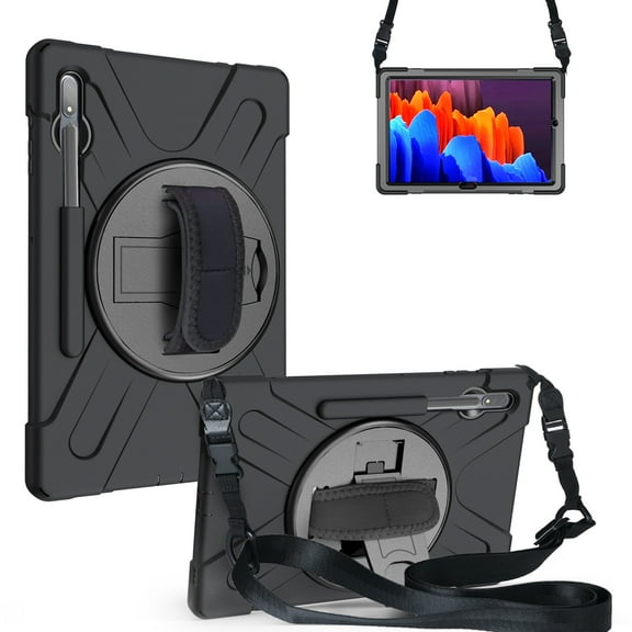 Dteck Case for Samsung Galaxy S7 11" SM-T870/T875 2020 Released 11-inch,360 Rotatable Kickstand Rubber Heavy Duty Shockproof Protective Cover with Adjustable Hand/Shoulder Strap,Black