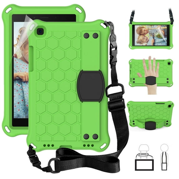 Dteck Case For Samsung Galaxy Tab A 8.0 SM-T290 (2019 Released) 8 inches, Shockproof Rubber Kickstand Case Heavy Duty Cover with PET HD Screen Protector/Hand Strap/Should Belt/Pencil Holder ,Green
